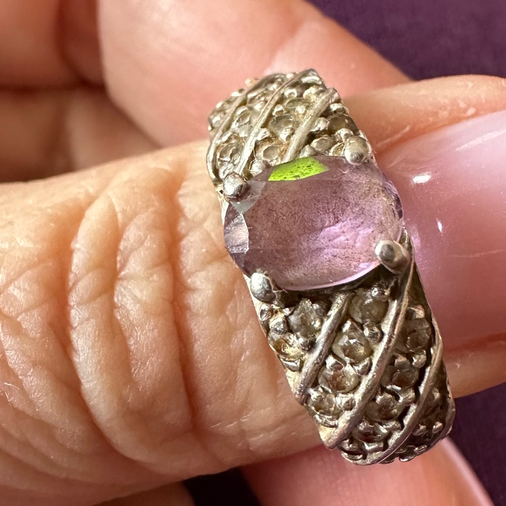 Amethyst ring with crystal pave